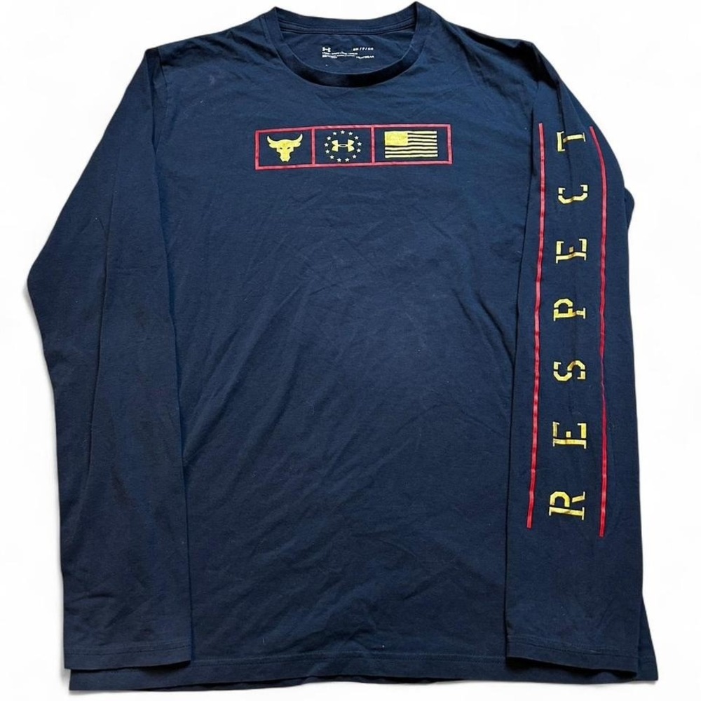 Under Armour × Project Rock Freedom Shirt Mens small Blue Respect‎ L/S HeatGear